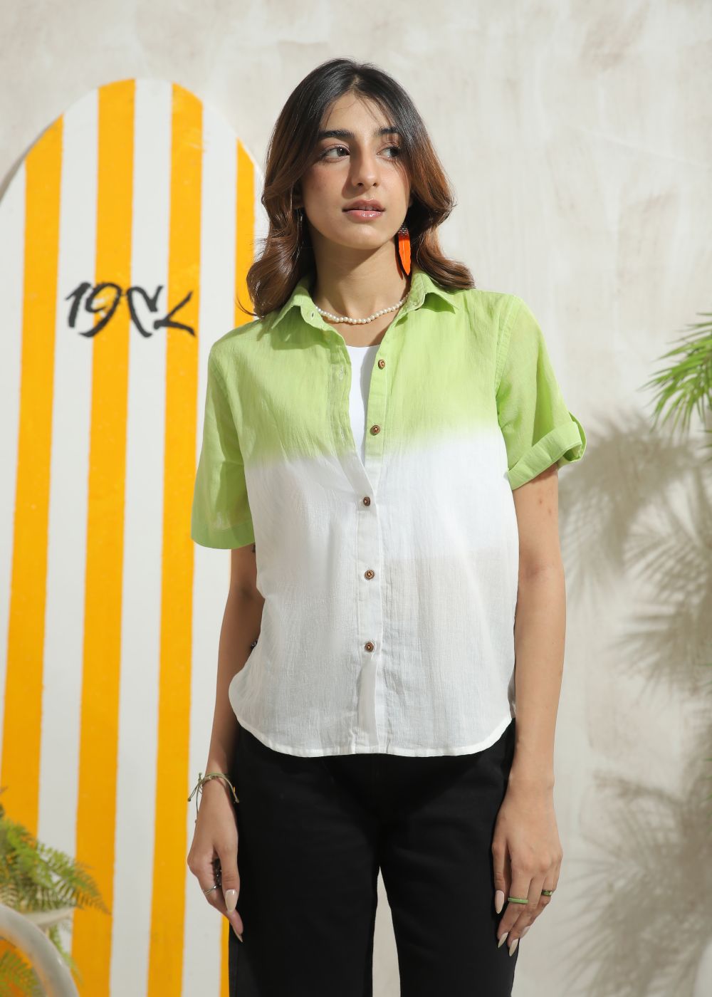 Women's Half Sleeves Shirt in Mint Green Featuring a Subtle Shade