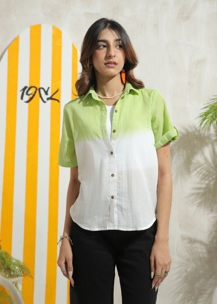 Women's Half Sleeves Shirt in Mint Green Featuring a Subtle Shade