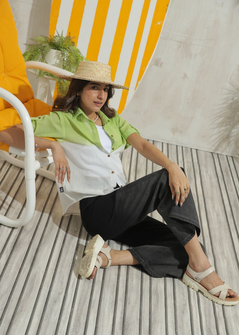 Women's Half Sleeves Shirt in Mint Green Featuring a Subtle Shade