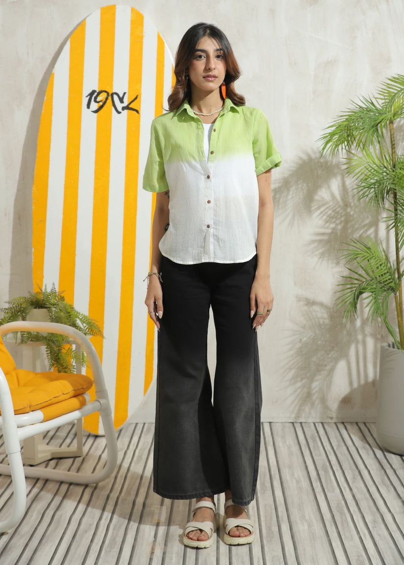 Women's Half Sleeves Shirt in Mint Green Featuring a Subtle Shade