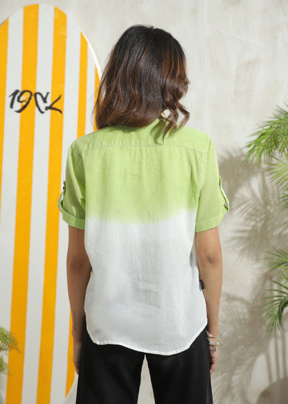 Women's Half Sleeves Shirt in Mint Green Featuring a Subtle Shade