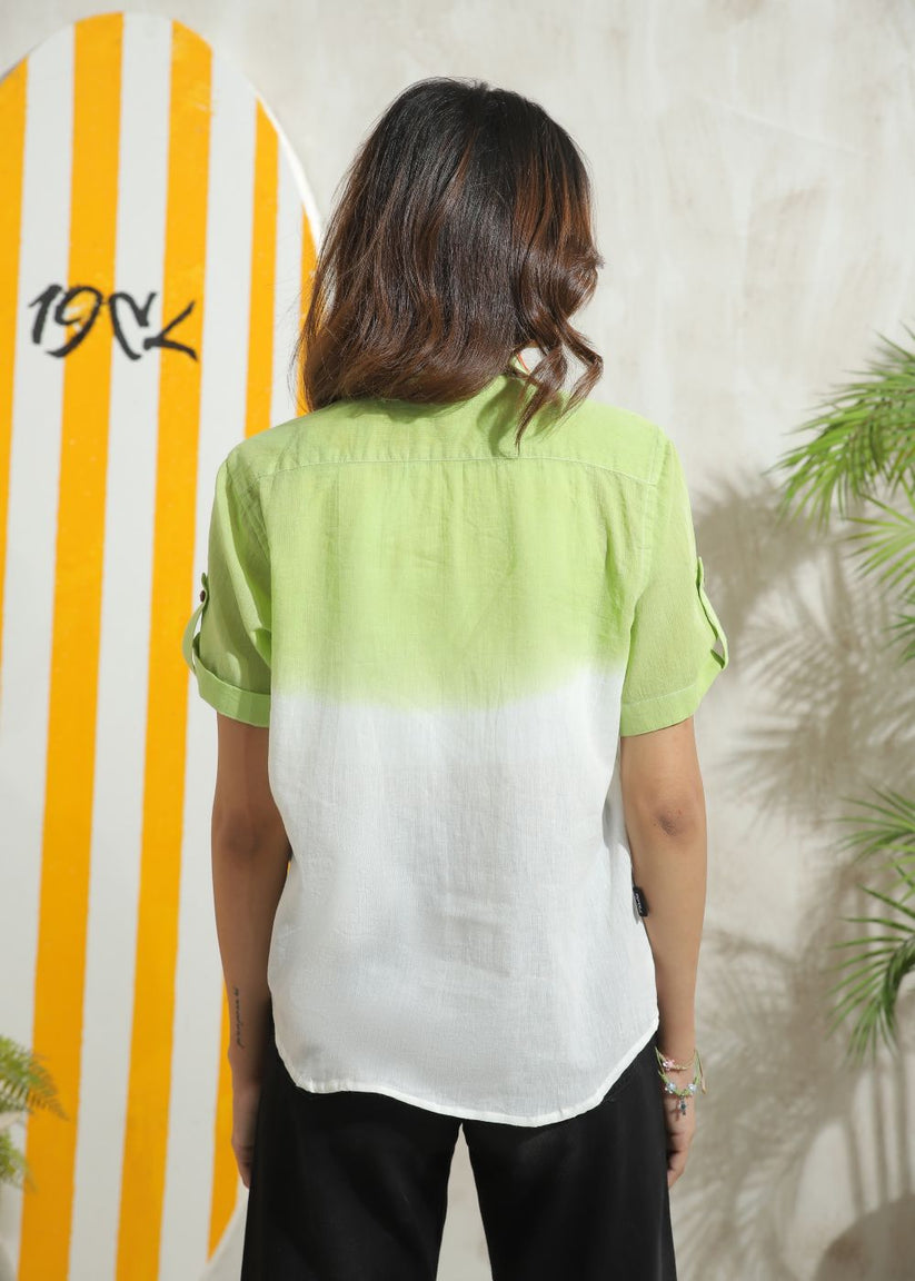 Women's Half Sleeves Shirt in Mint Green Featuring a Subtle Shade