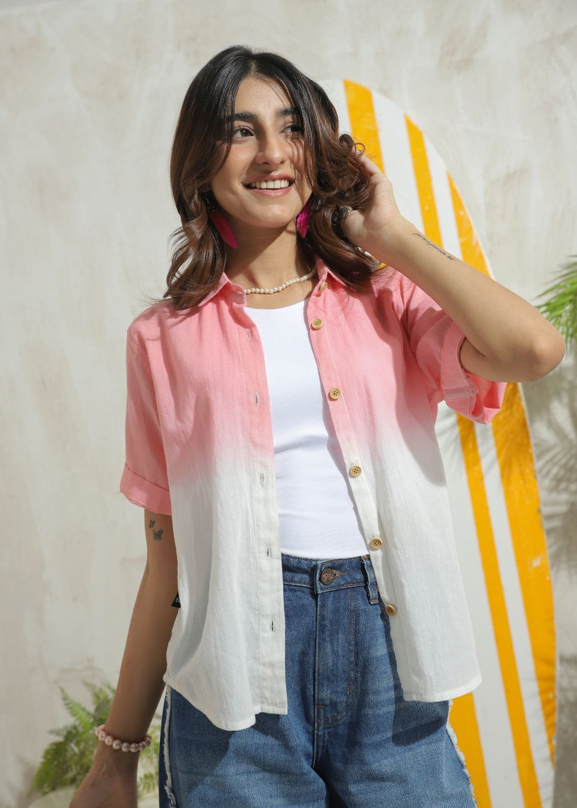 Women's Half Sleeves Shirt in Pink Featuring a Subtle Shade