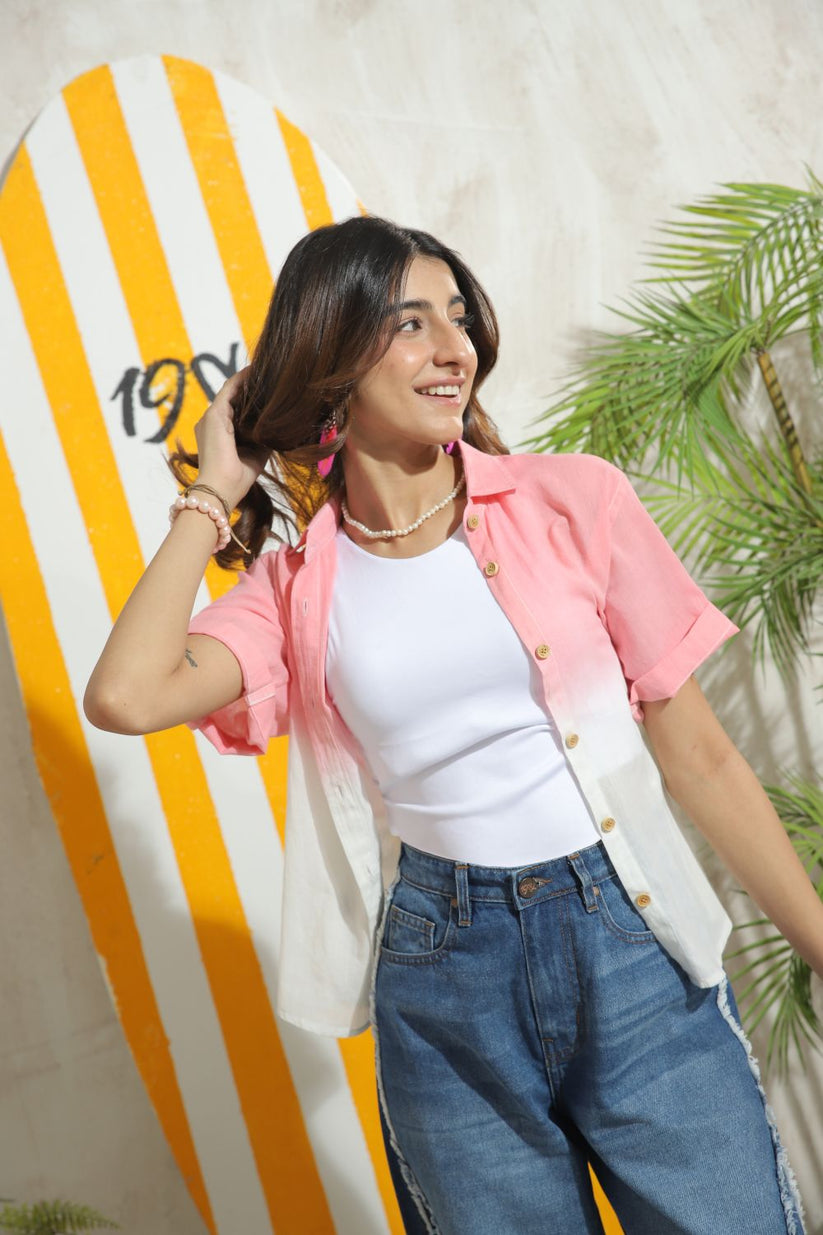 Women's Half Sleeves Shirt in Pink Featuring a Subtle Shade