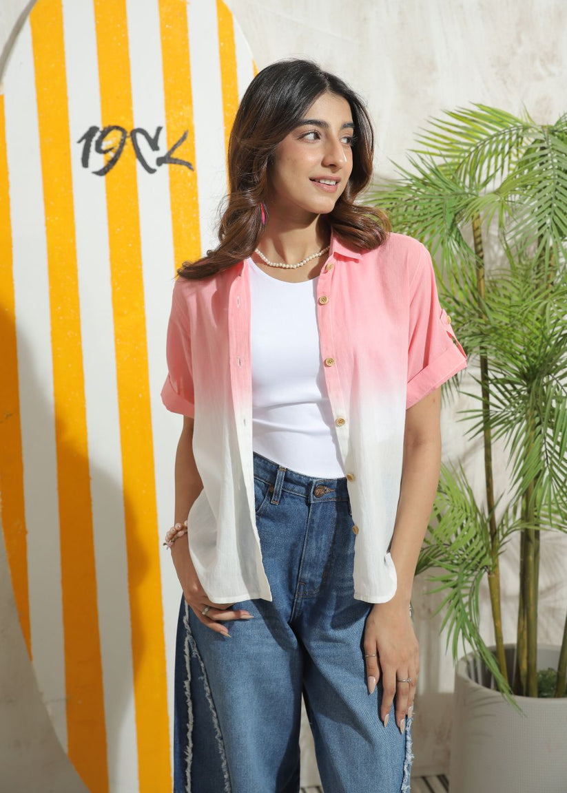 Women's Half Sleeves Shirt in Pink Featuring a Subtle Shade