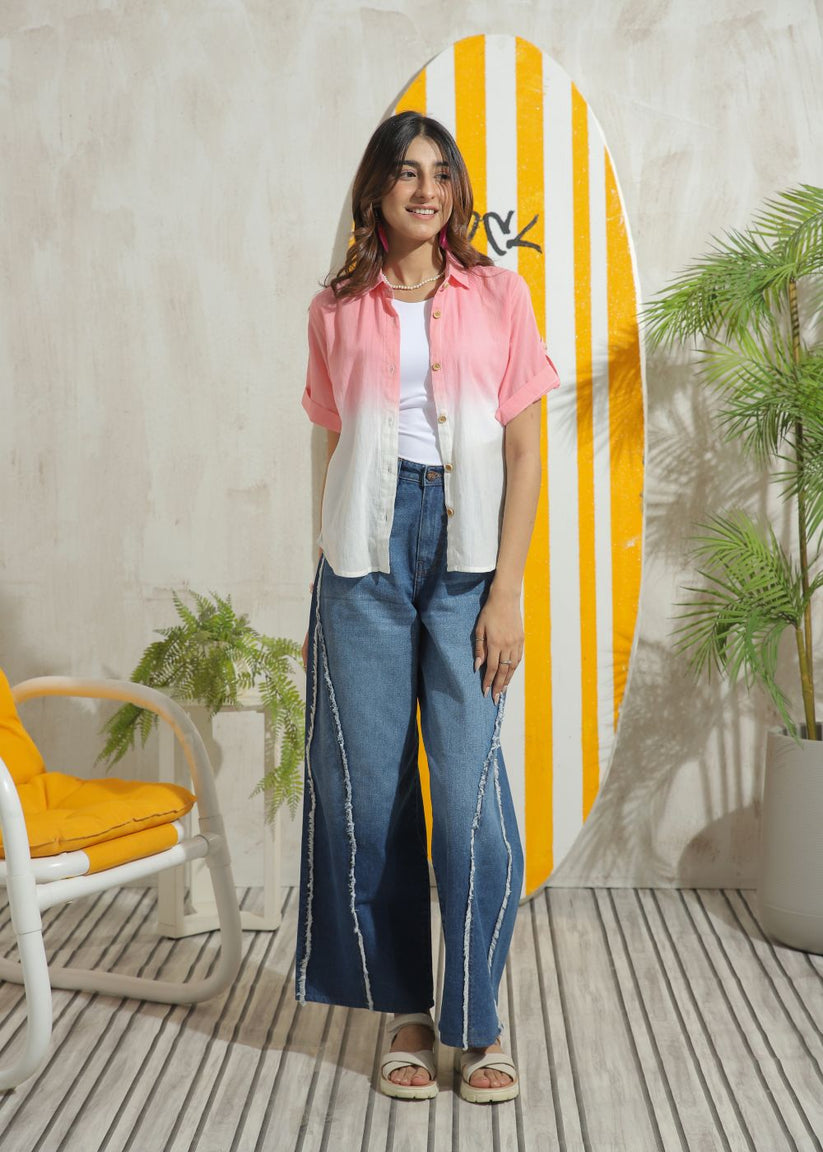Women's Half Sleeves Shirt in Pink Featuring a Subtle Shade