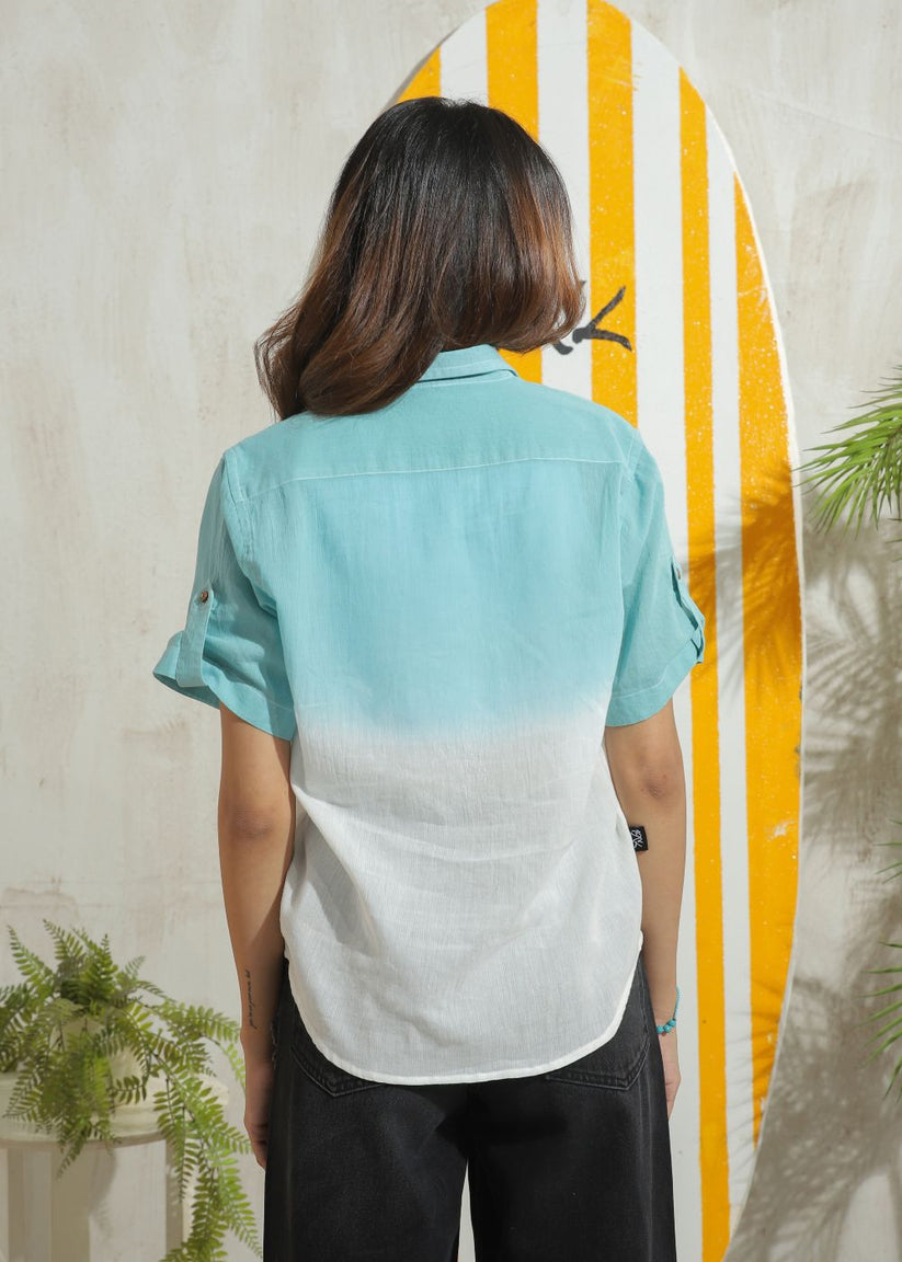 Women's Half Sleeves Shirt in Teal Featuring a Subtle Shade
