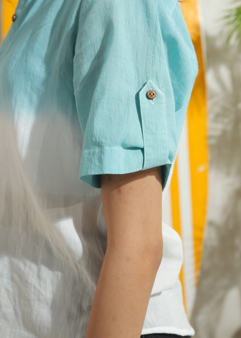 Women's Half Sleeves Shirt in Teal Featuring a Subtle Shade