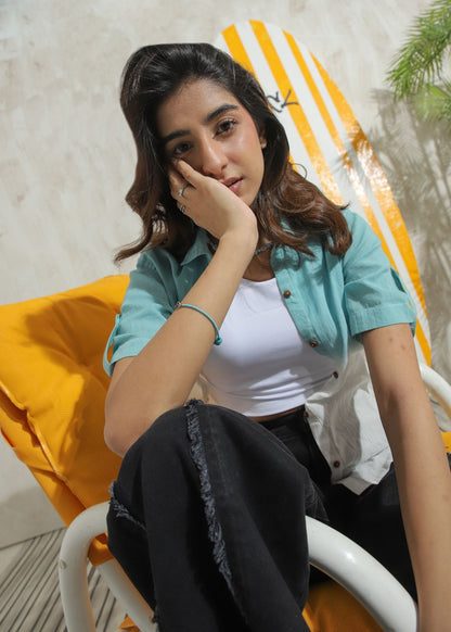 Women's Half Sleeves Shirt in Teal Featuring a Subtle Shade