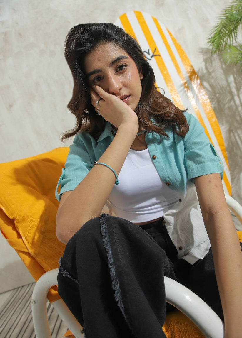 Women's Half Sleeves Shirt in Teal Featuring a Subtle Shade