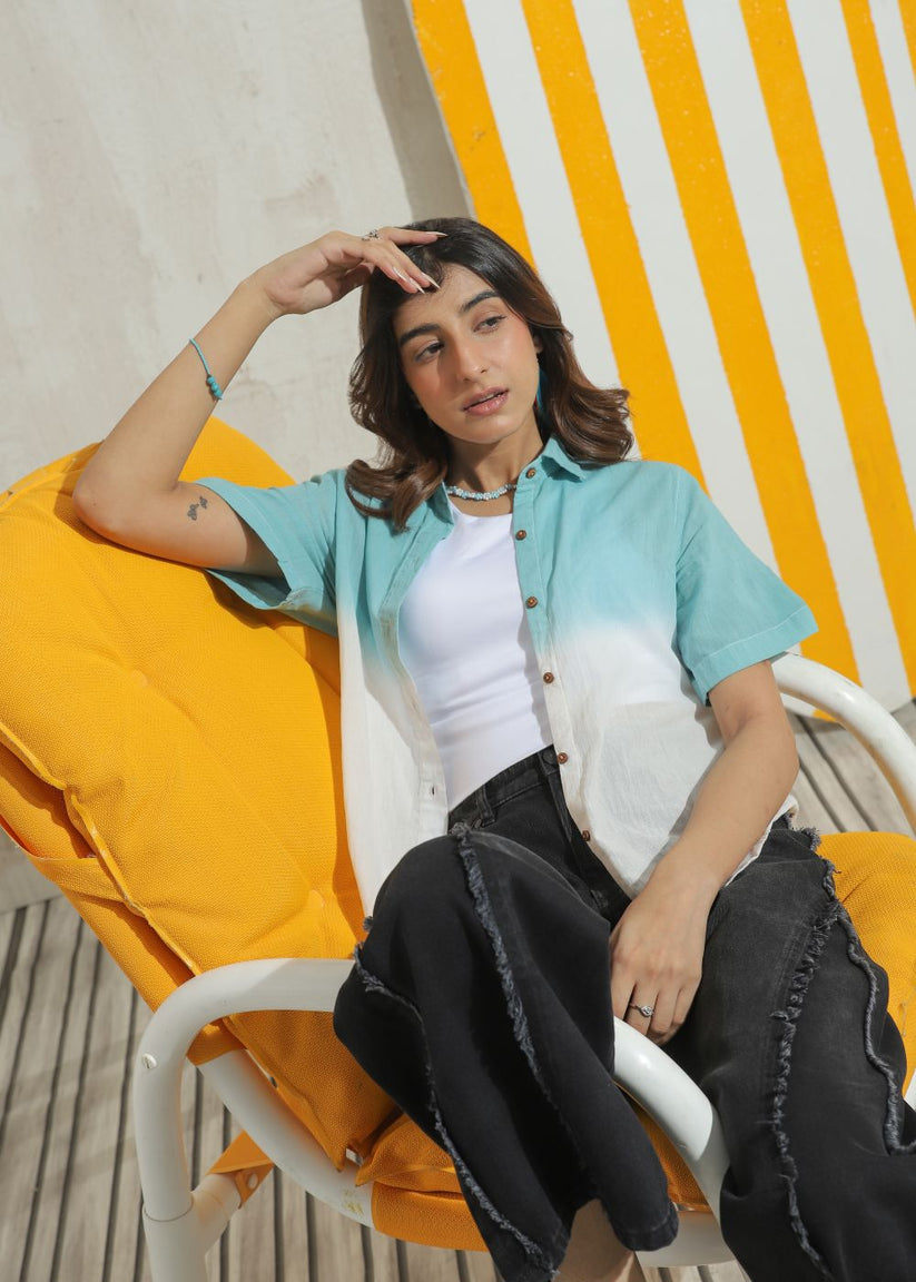 Women's Half Sleeves Shirt in Teal Featuring a Subtle Shade