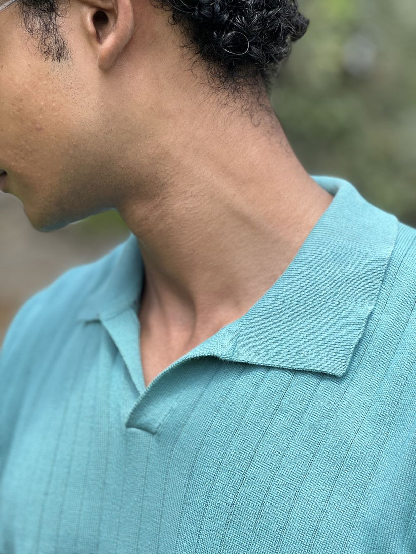Sea Green Drop Needle Johnny Collar Polo made with 100% Combed Cotton by 1947 Clothing