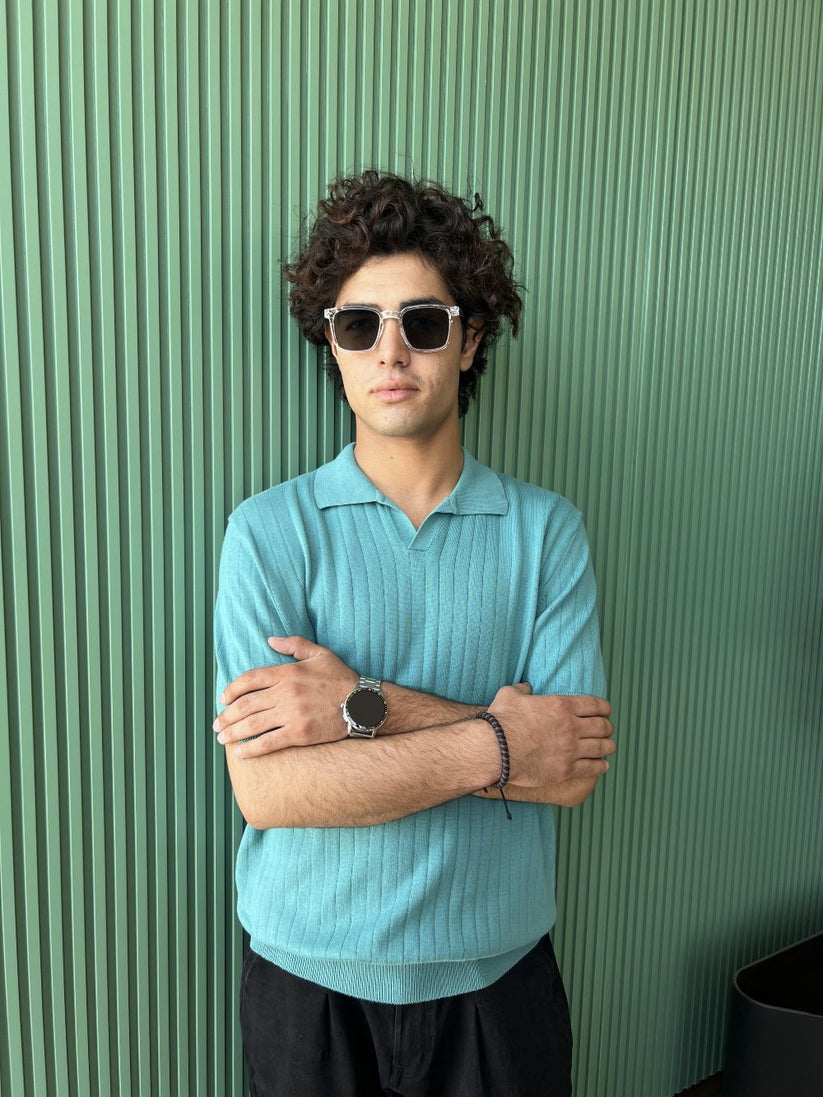 Sea Green Drop Needle Johnny Collar Polo made with 100% Combed Cotton by 1947 Clothing