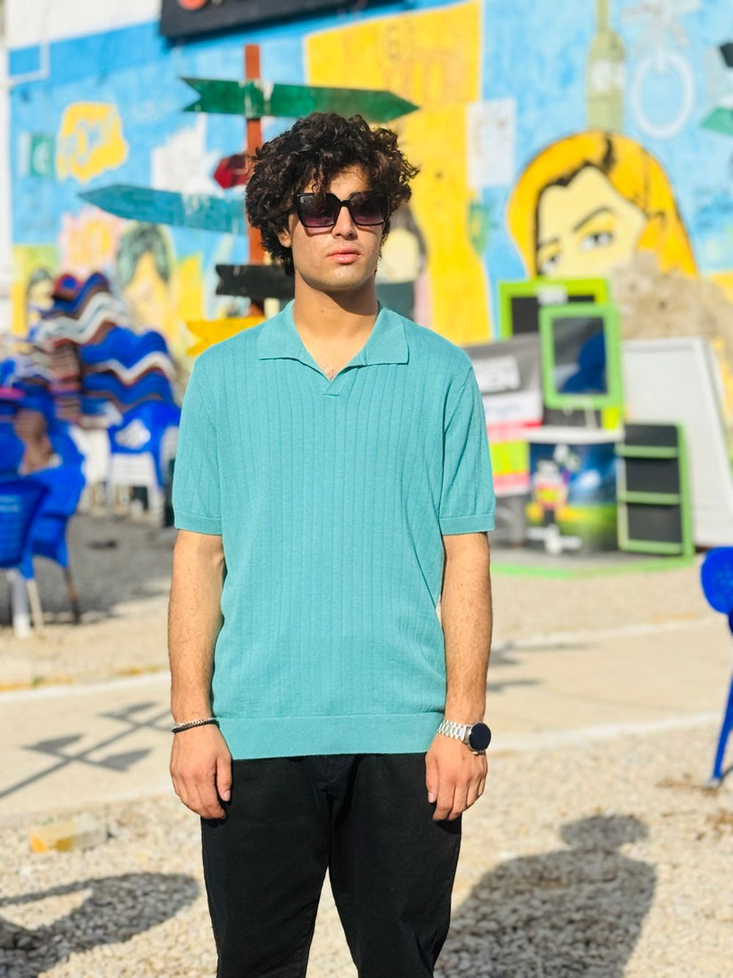 Sea Green Drop Needle Johnny Collar Polo made with 100% Combed Cotton by 1947 Clothing