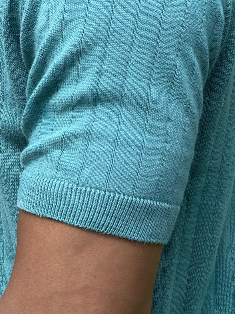 Sea Green Drop Needle Johnny Collar Polo made with 100% Combed Cotton by 1947 Clothing