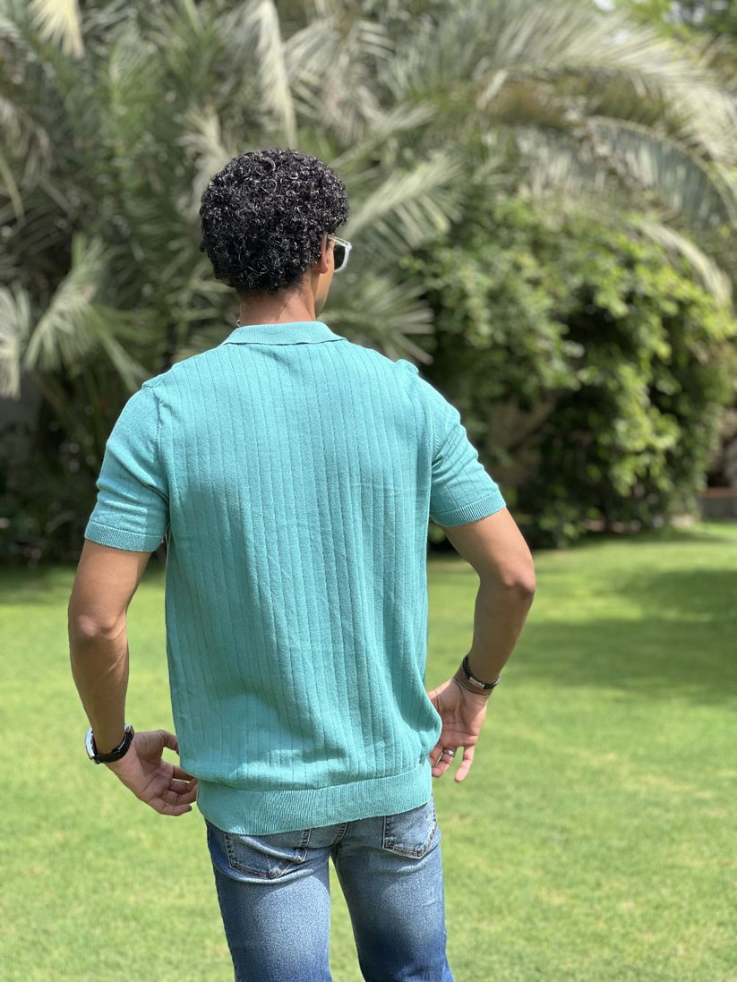 Sea Green Drop Needle Johnny Collar Polo made with 100% Combed Cotton by 1947 Clothing