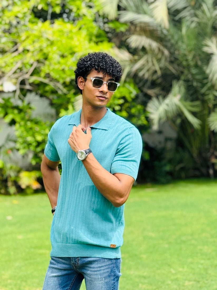 Sea Green Drop Needle Johnny Collar Polo made with 100% Combed Cotton by 1947 Clothing