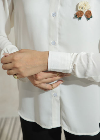 Women's Full Sleeves Shirt in Ivory Featuring a Classic Fit
