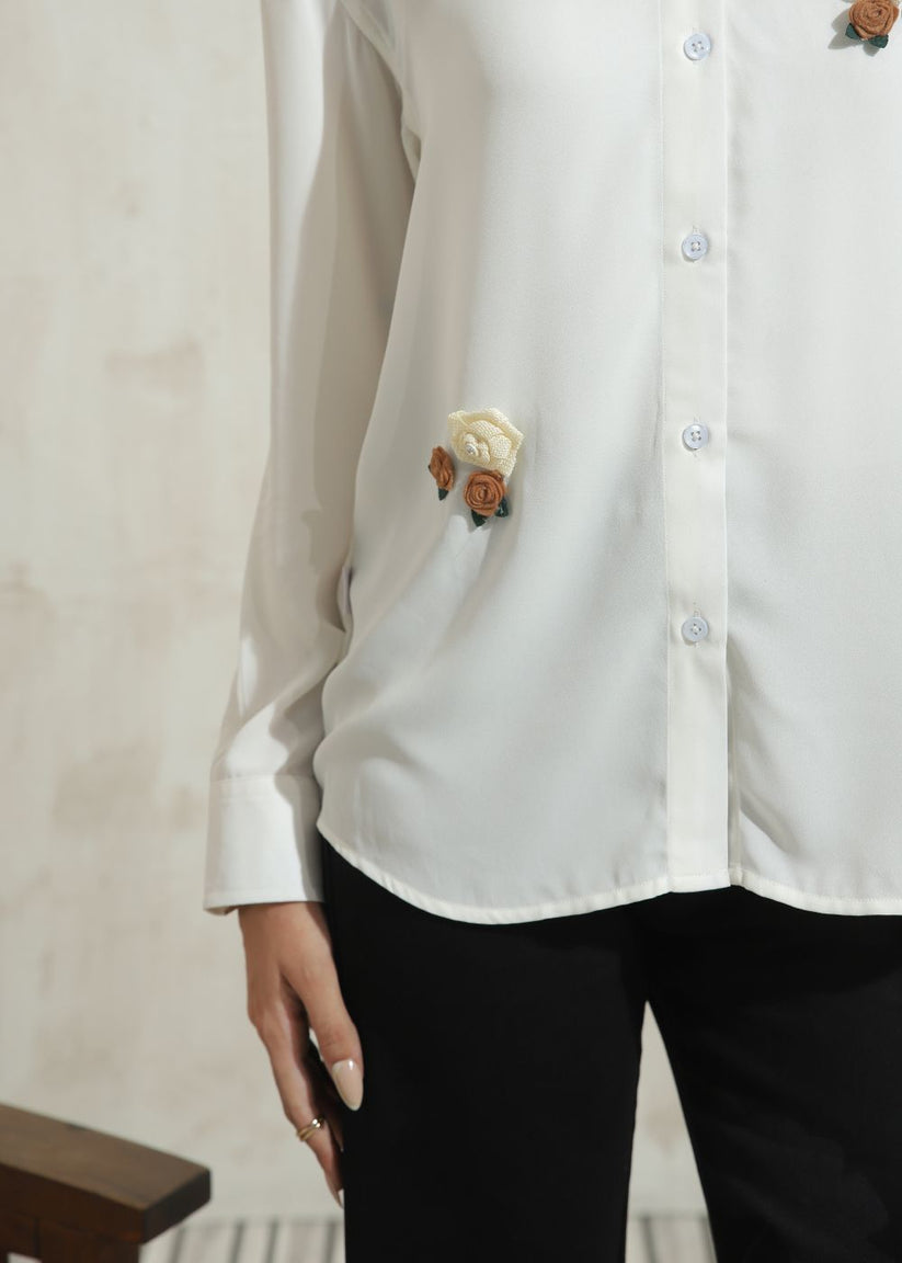 Women's Full Sleeves Shirt in Ivory Featuring a Classic Fit