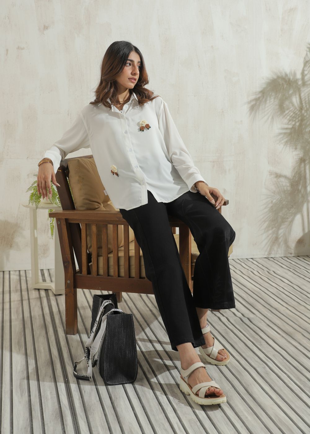 Women's Full Sleeves Button Down Shirt in Ivory Featuring a Classic Fit