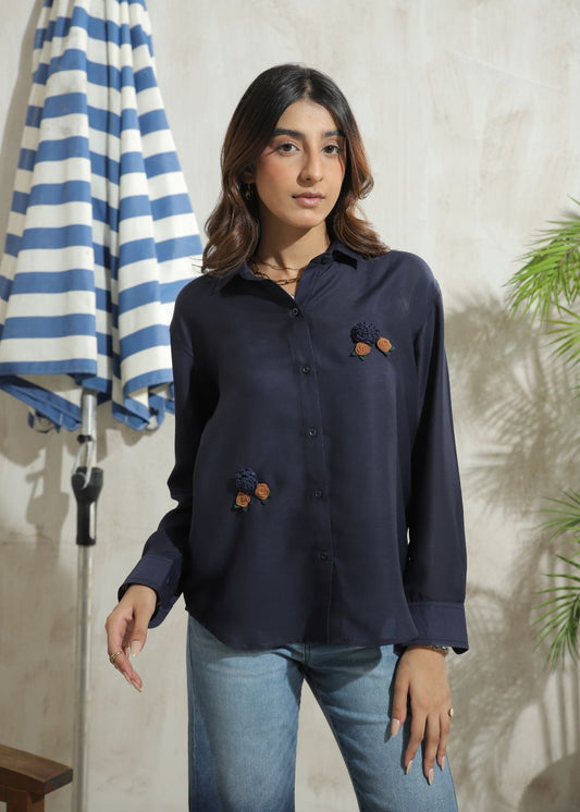 Women's Full Sleeves Shirt in Blue