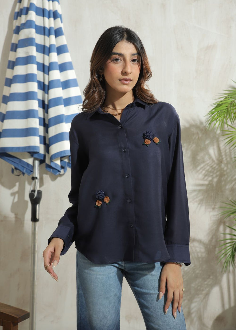 Women's Full Sleeves Shirt in Blue
