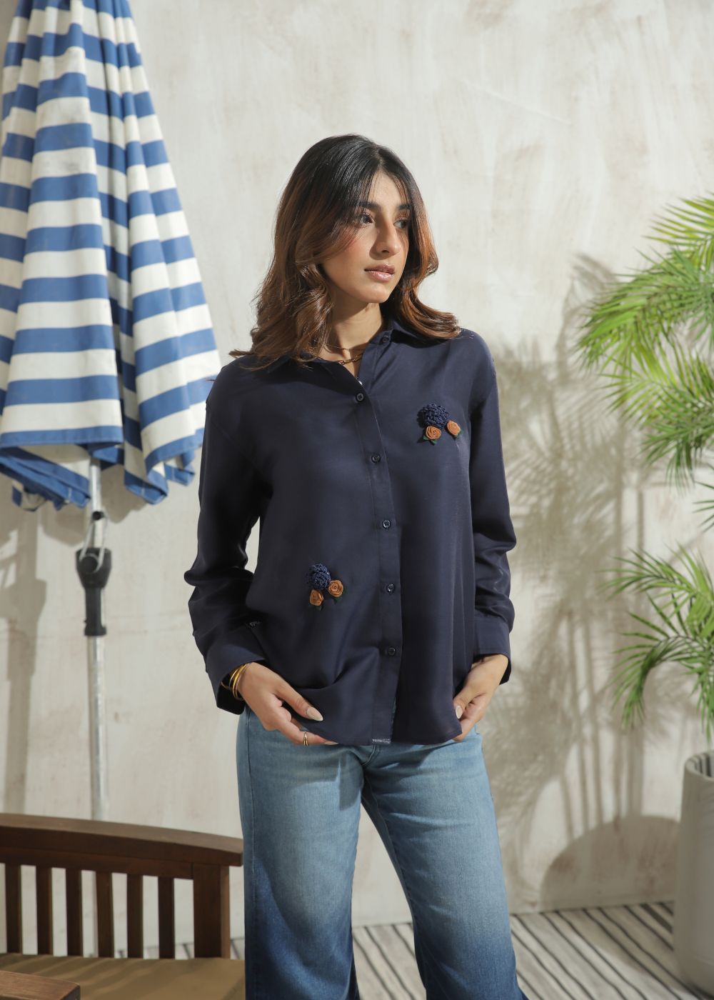 Women's Full Sleeves Shirt in Blue