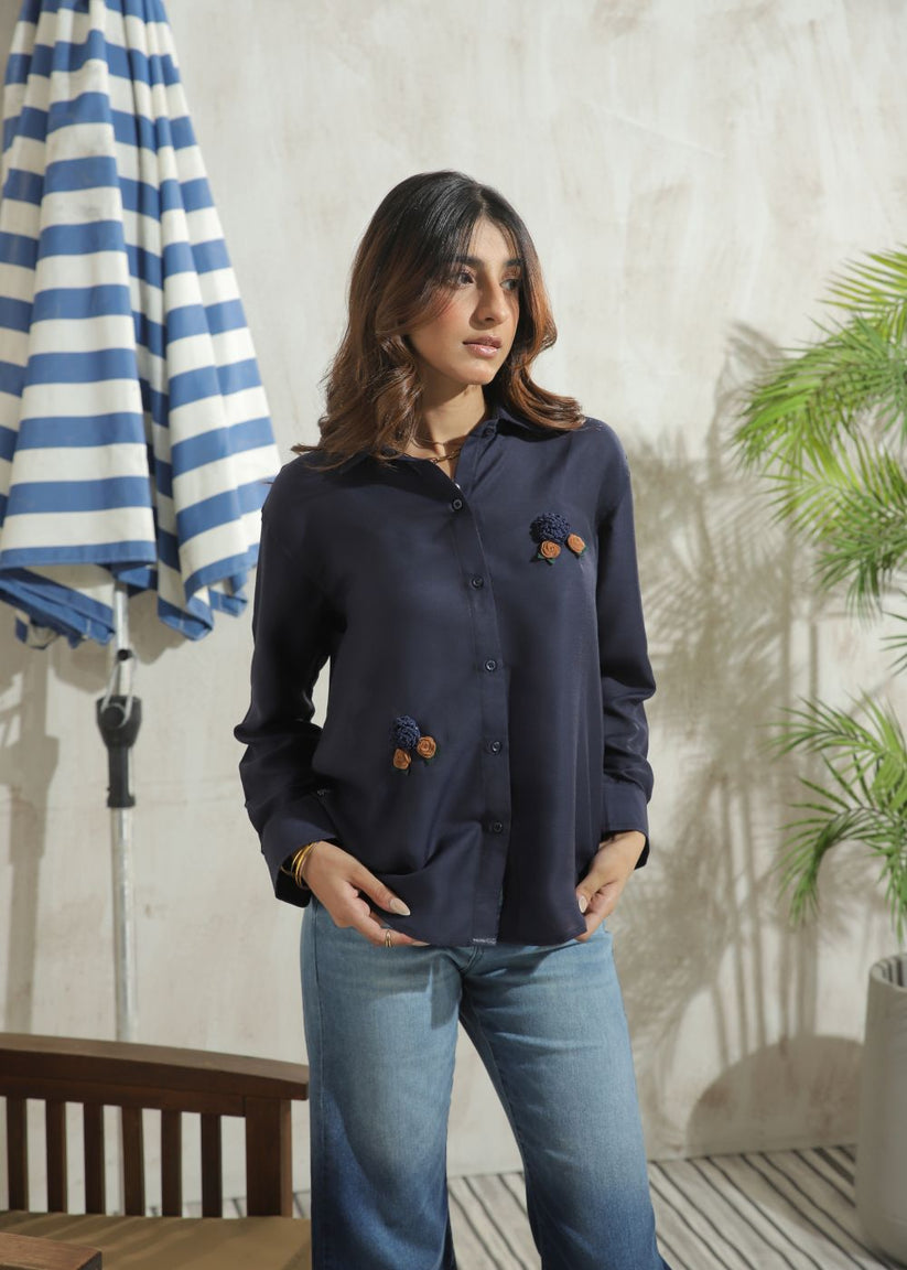 Women's Full Sleeves Shirt in Blue