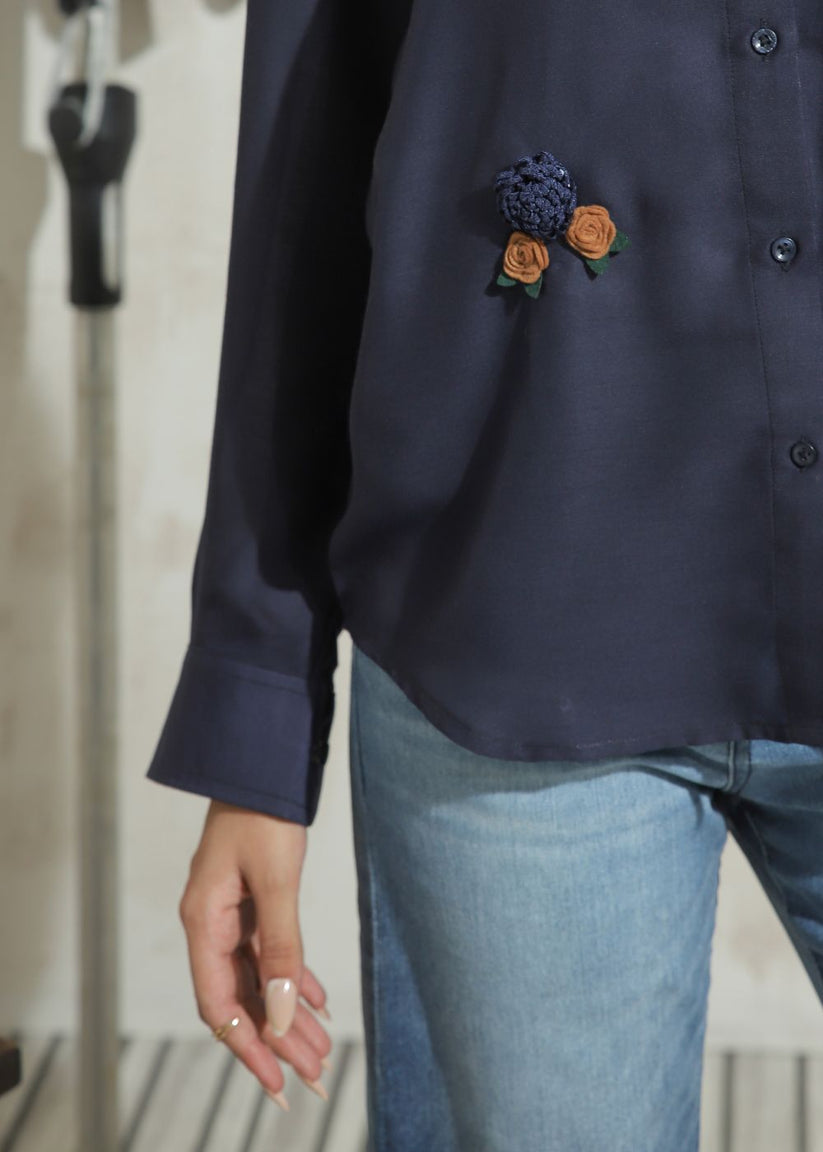 Women's Full Sleeves Shirt in Blue
