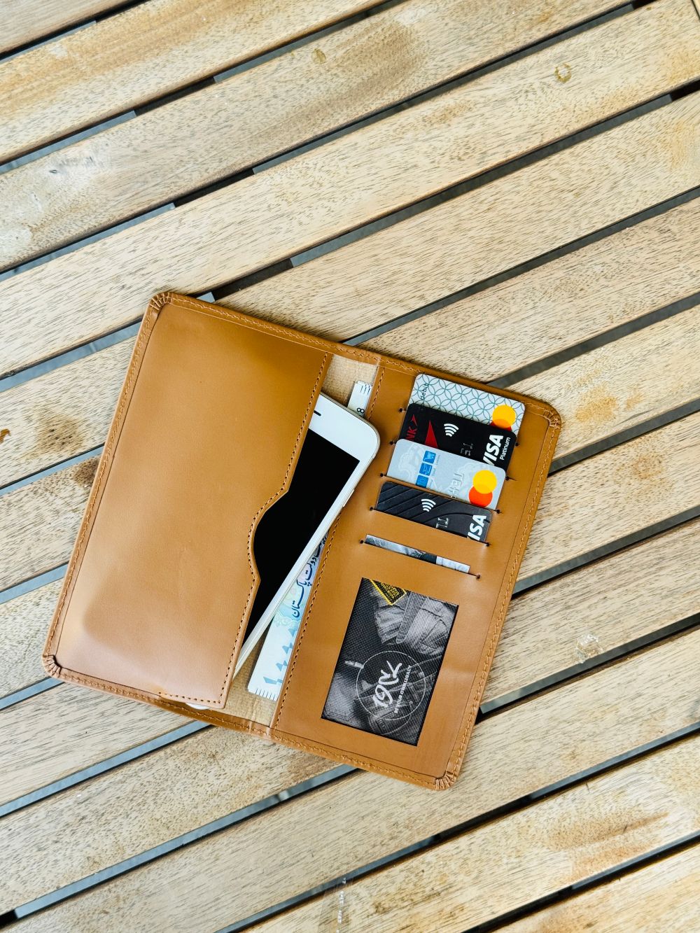 Tan Long Wallet with Spacious Design and can be used as a Phone Holder by 1947 Clothing