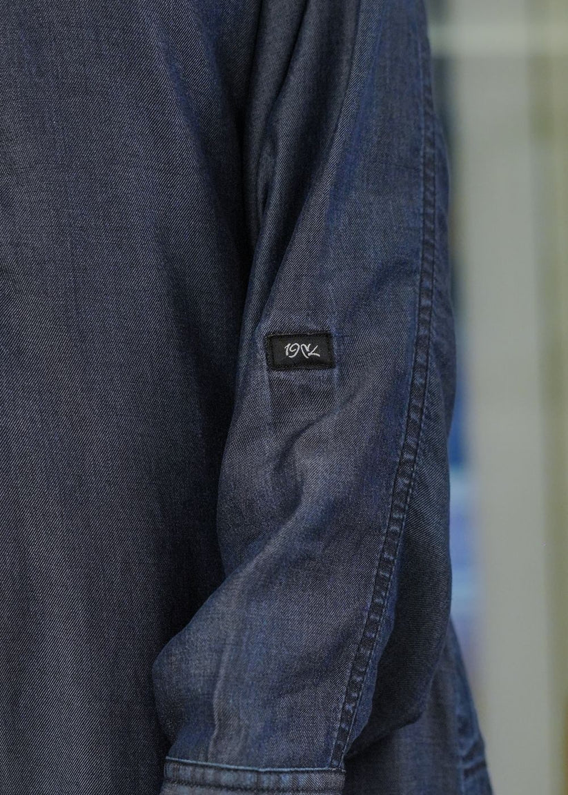 Women's Long Kurta in Blue Denim with an Open Button Design