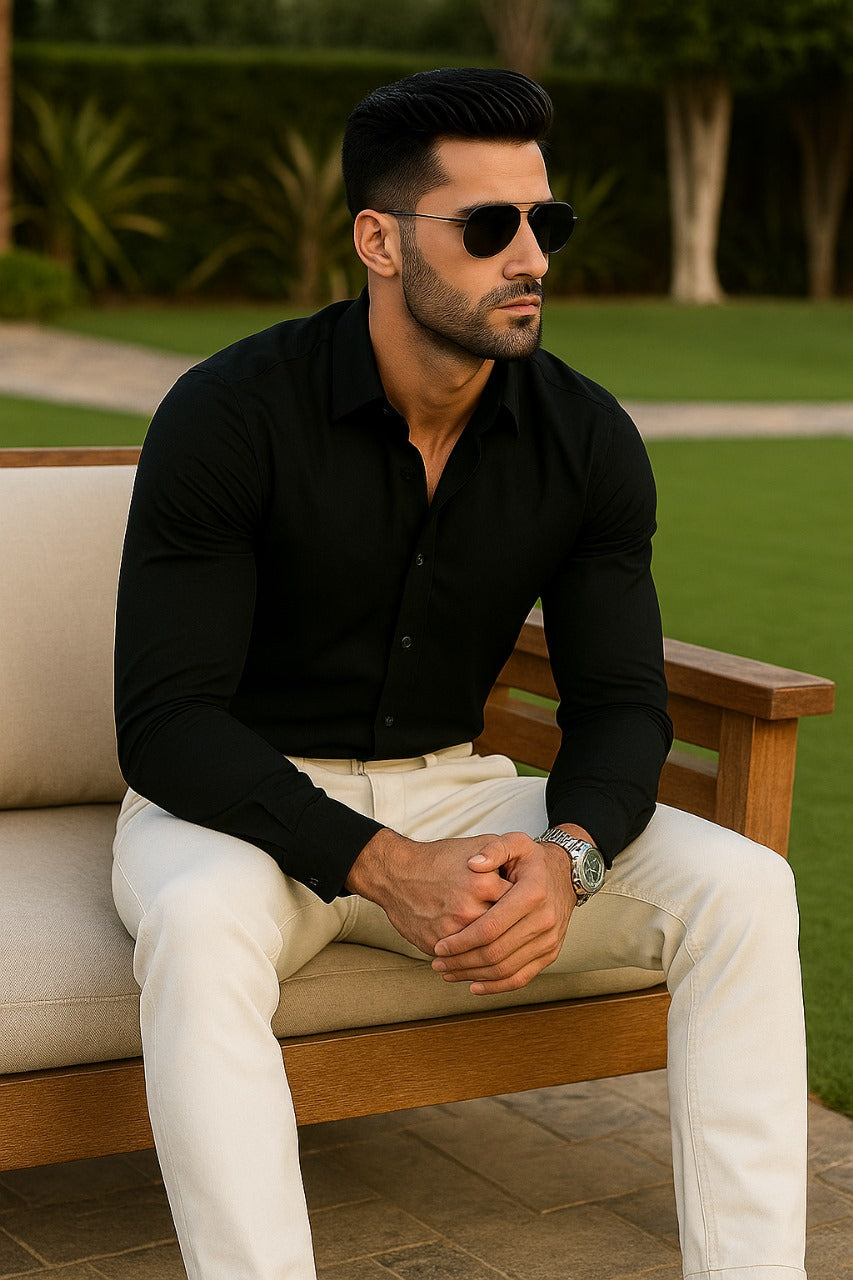 White slim fit formal jeans men clean look stretch fabric smart casual outdoor outfit
