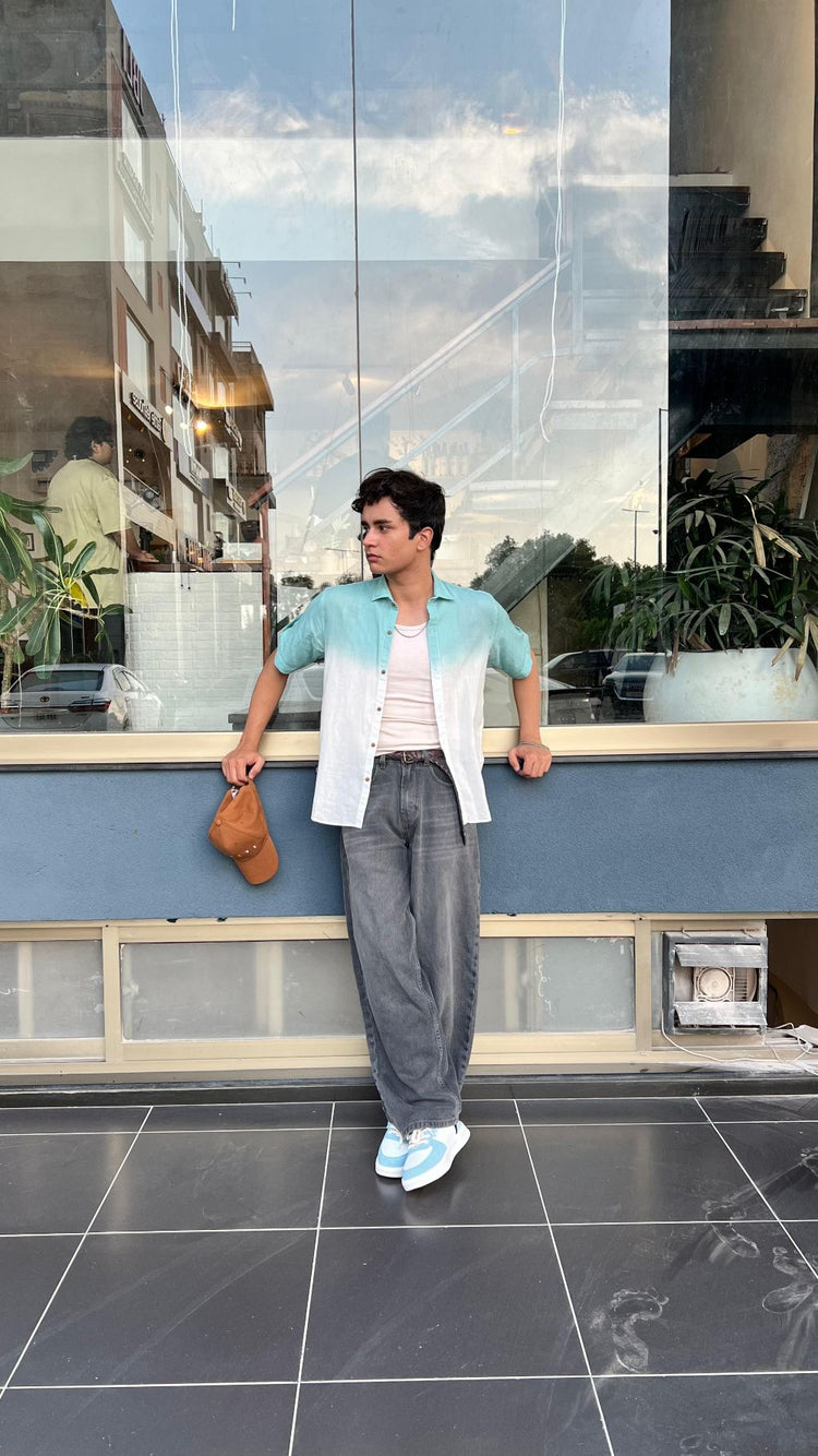 Men’s relaxed fit charcoal grey wide leg jeans with minimal detailing