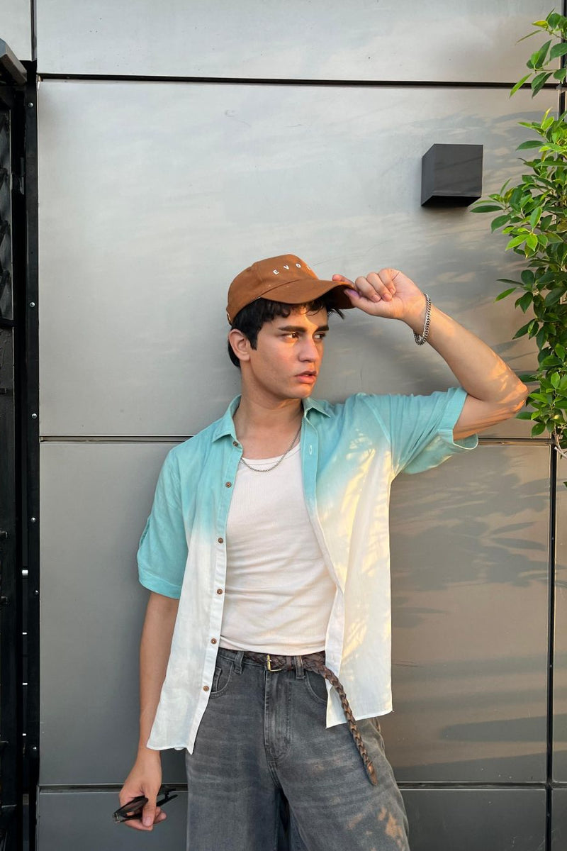 Sea Breeze Teal Half Sleeves Shirt Him
