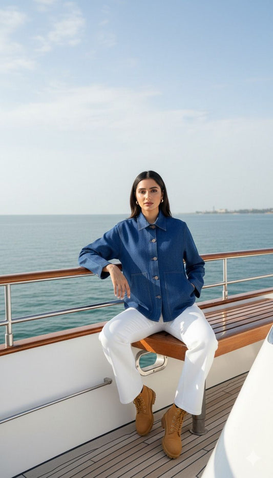 Classic Raw Blue Shacket-Women