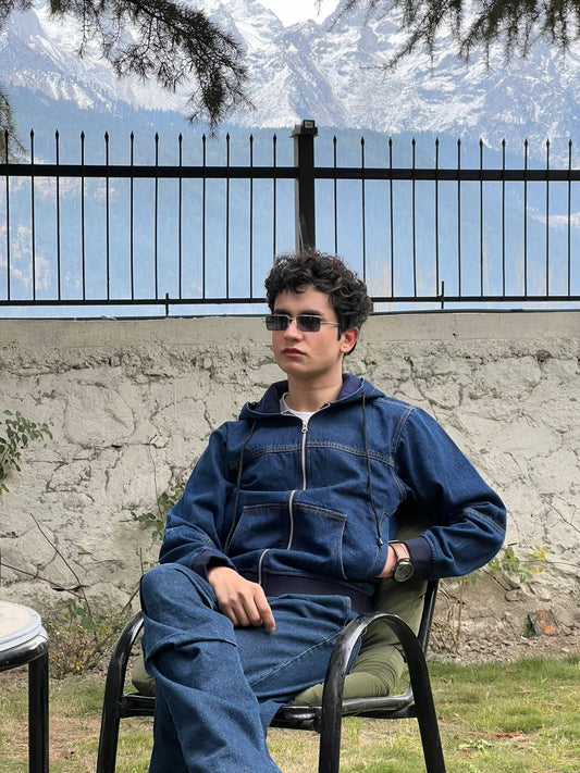 Dark Blue Denim Hoodie-Men