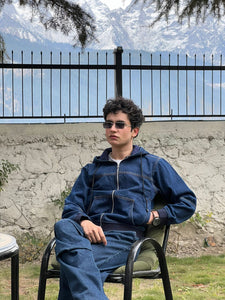 Dark Blue Denim Hoodie-Men