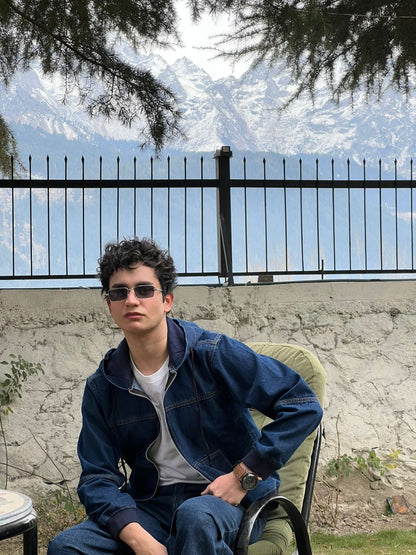 Dark Blue Denim Hoodie-Men