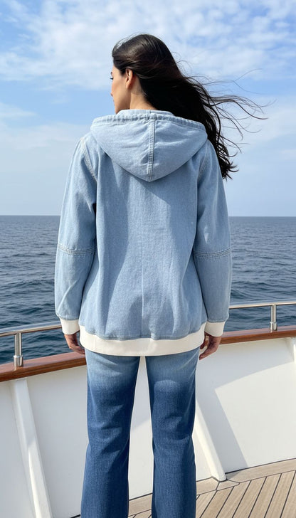 Ice Blue Denim Hoodie-Women