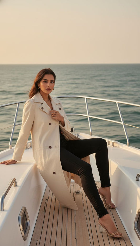 Beige Lapel Long Coat-Her