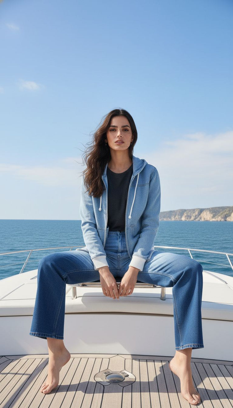 Ice Blue Denim Hoodie-Women