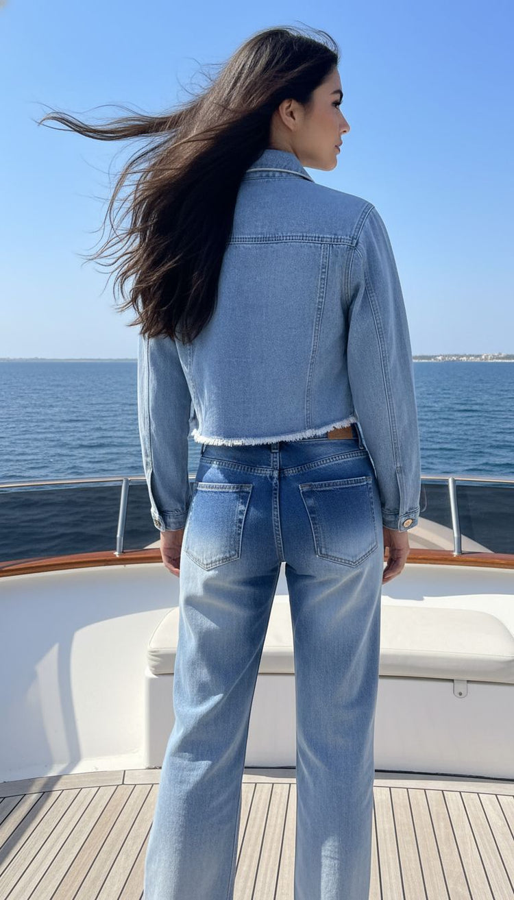 Ice Blue Cropped Jacket