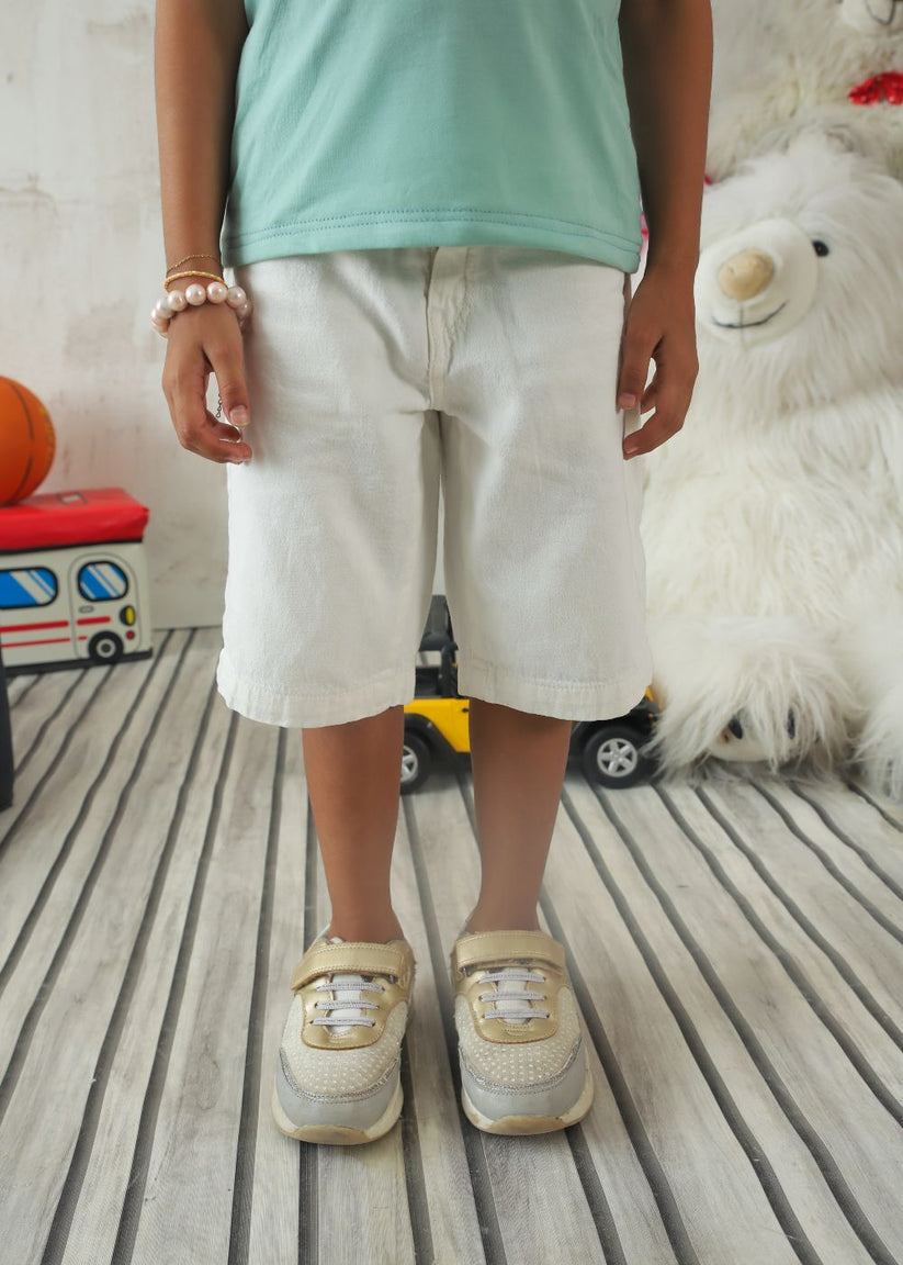 Girls White Denim Shorts