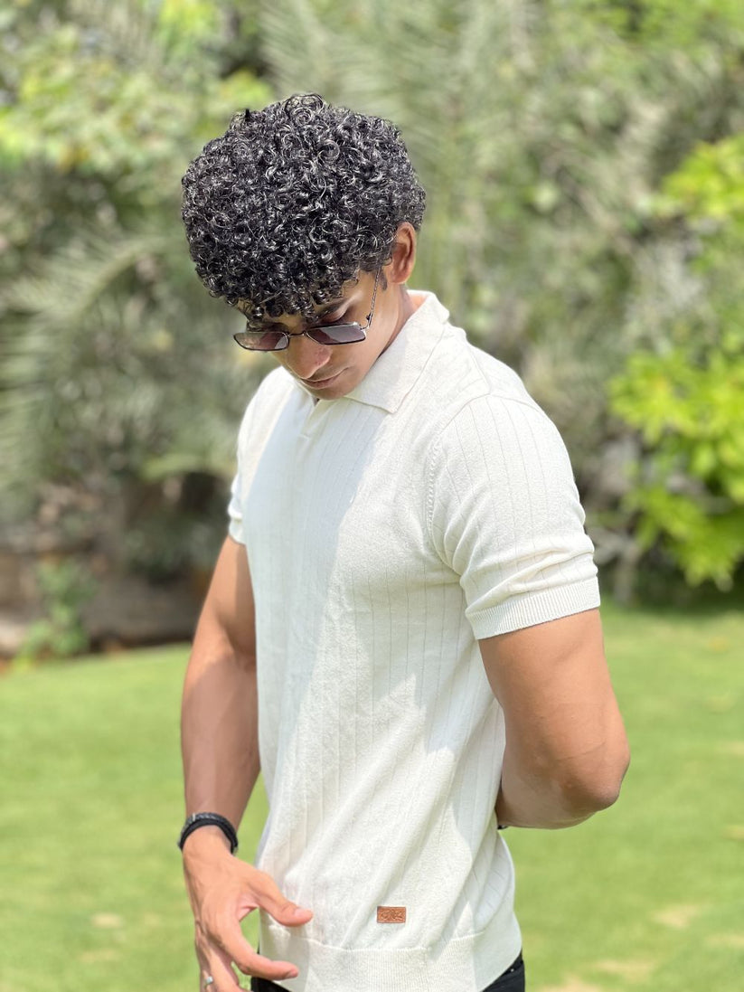 White Drop Needle Johnny Collar Polo made with 100% Combed Cotton by 1947 Clothing