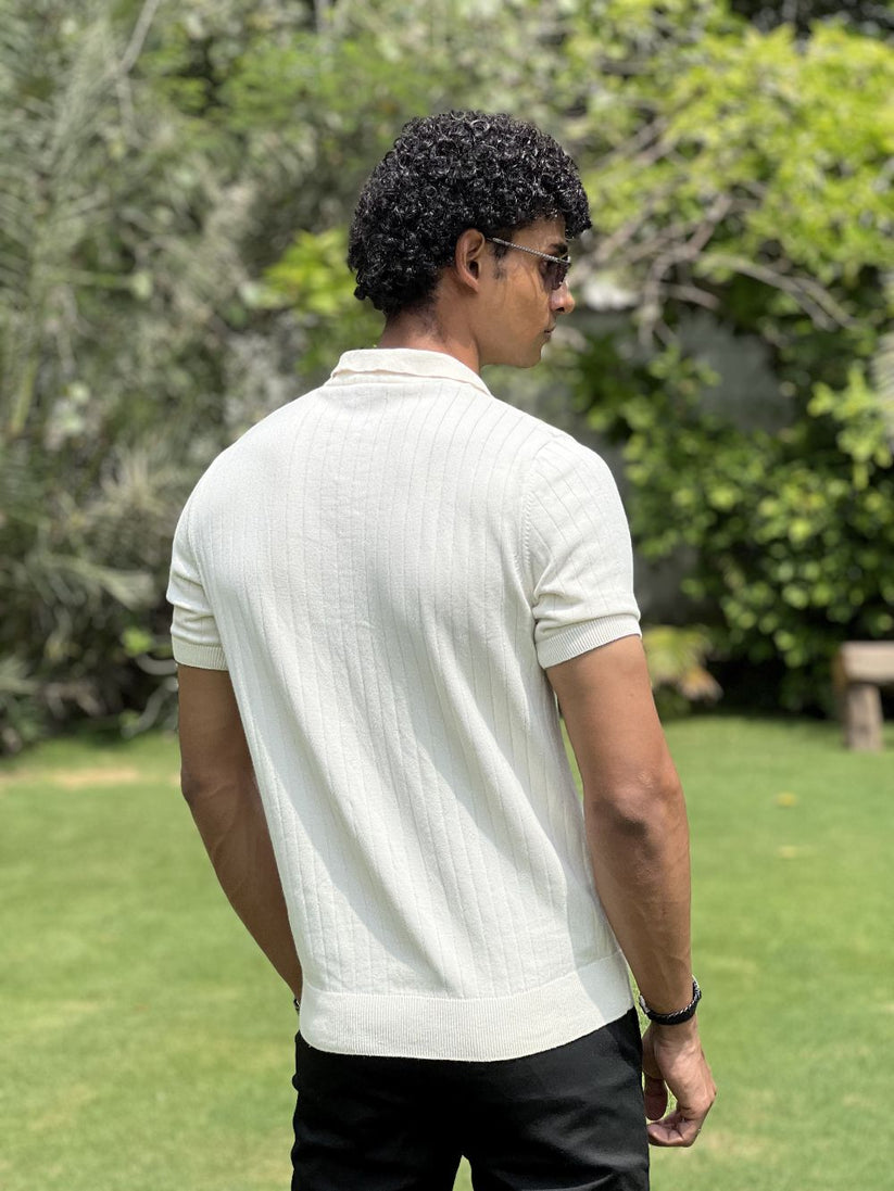 White Drop Needle Johnny Collar Polo made with 100% Combed Cotton by 1947 Clothing
