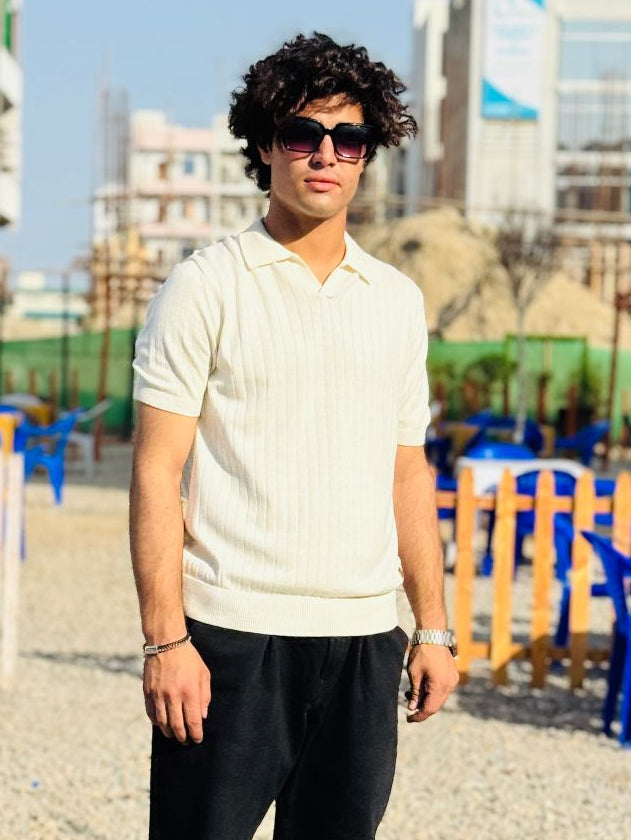 White Drop Needle Johnny Collar Polo made with 100% Combed Cotton by 1947 Clothing