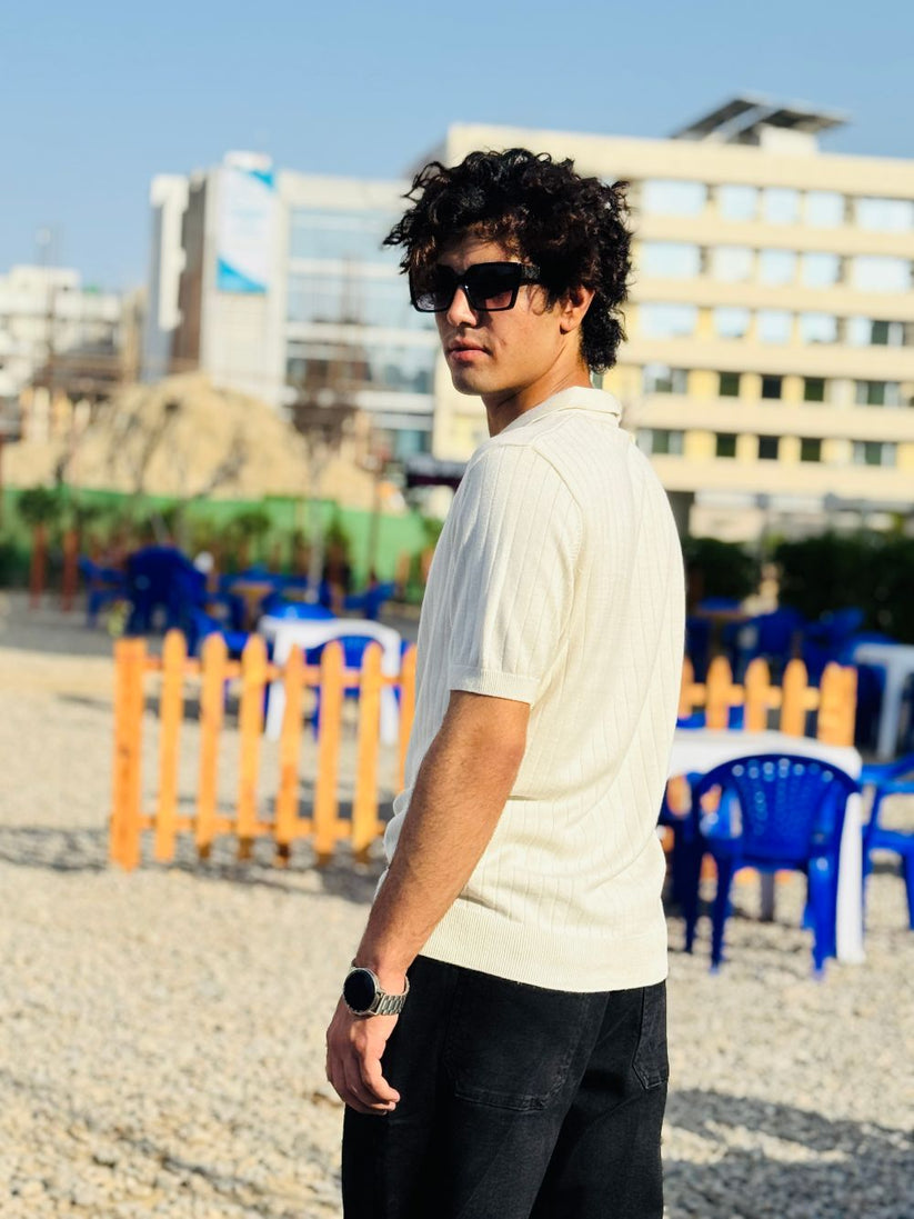 White Drop Needle Johnny Collar Polo made with 100% Combed Cotton by 1947 Clothing