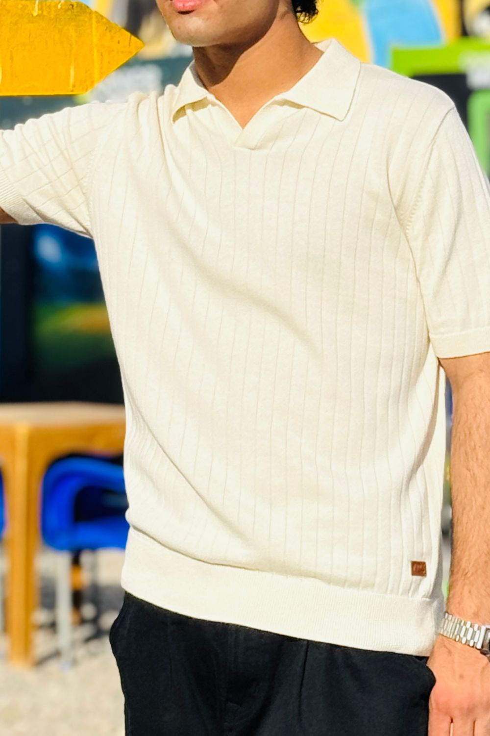 White Drop Needle Johnny Collar Polo made with 100% Combed Cotton by 1947 Clothing