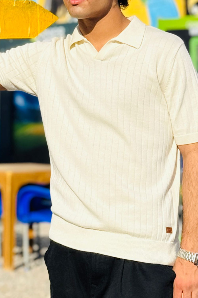 White Drop Needle Johnny Collar Polo made with 100% Combed Cotton by 1947 Clothing