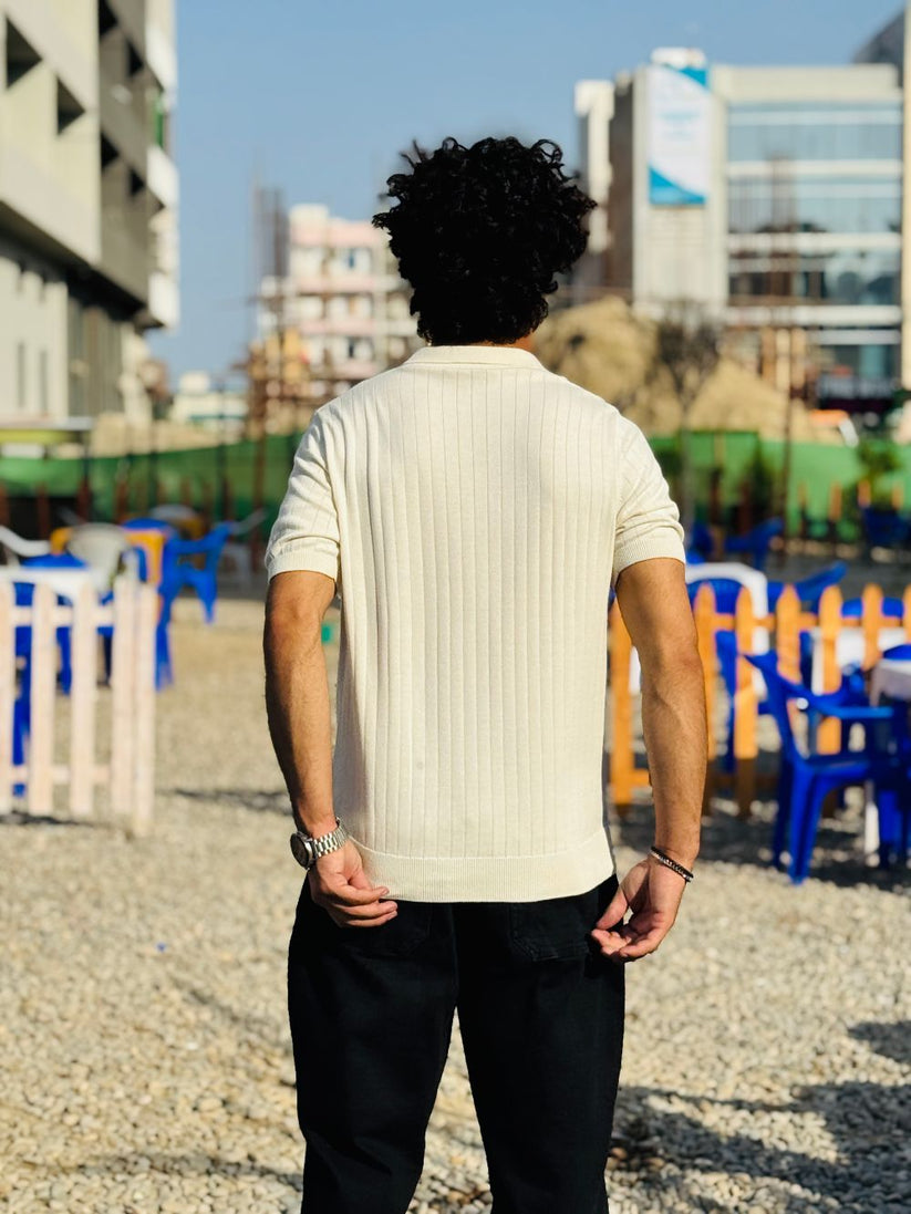 White Drop Needle Johnny Collar Polo made with 100% Combed Cotton by 1947 Clothing